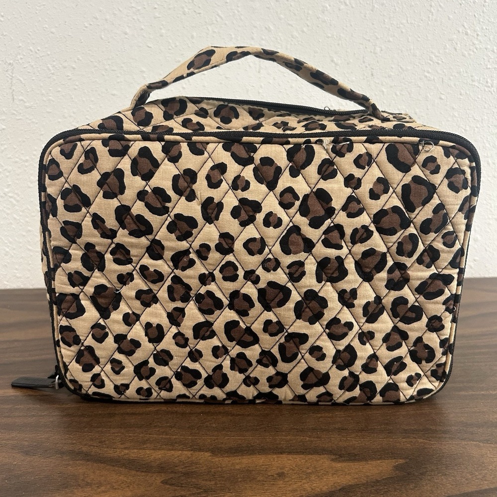 Vera Bradley Blush & Brush Makeup Bag Leopard Print Cosmetic Travel Case Quilted